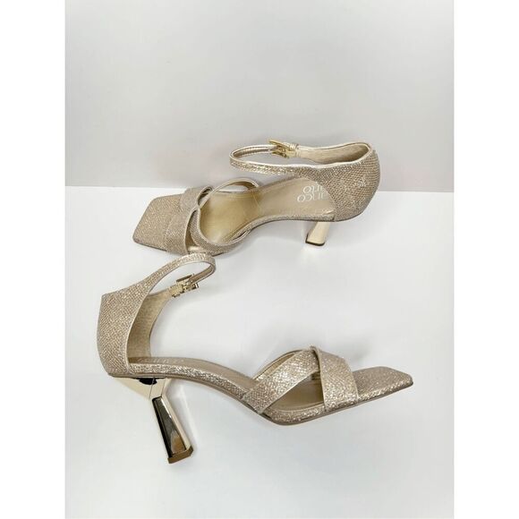 Franco Sarto Sandals Size 9 Gold Leather Ankle Strap Square Toe Dress Heels NEW - Picture 8 of 11